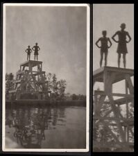 "LIVING SKELETONS" FREAKY GHOST COUNTRY BOYS on POOL PLATFORM ~ 1930s PHOTO