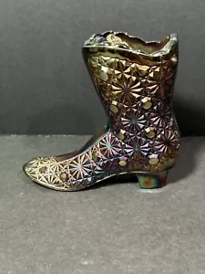 VTG Fenton Art Glass Purple Carnival Daisy/Bows Boot Shoe Decorative Piece - Picture 1 of 7