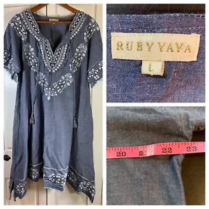 Ruby Yaya Chambray Dress Large Embroidered Tassel Post Romance Festival Cottage - Picture 1 of 14