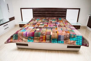 Bohemian Patchwork Quilt Kantha Handmade Vintage Boho Twin King Size Bed Quilts - Picture 1 of 69