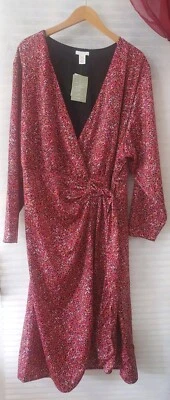 H&M Dress Womens 2XL Pink Floral Wrap Maxi V-Neck Elastic Waist Long Sleeve  - Image 1 of 4
