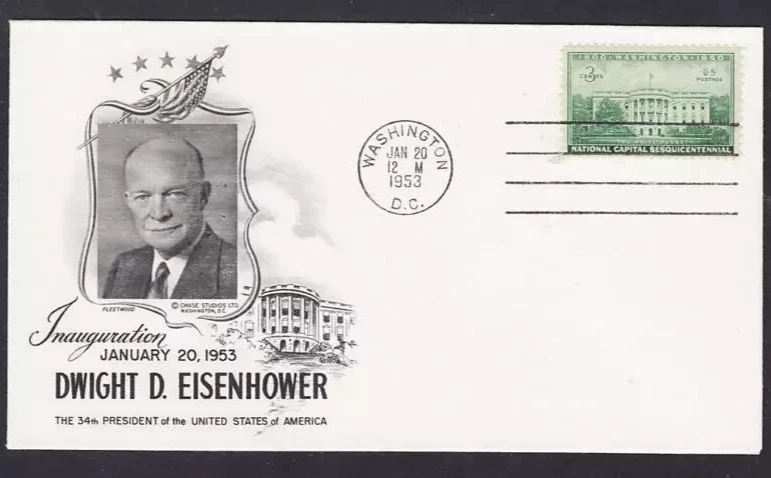 PRESIDENTE DWIGHT EISENHOWER DÍA DE INAUGURACIÓN 1953 CUBIERTA DE CACHÉ DE MADERA DE FLOTA SIN AGREGAR Foto 1 de 1