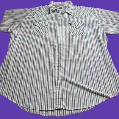 Ely Cattleman Mens 3XLT Western Pearl Snap Cowboy Shirt Beige Striped Vintage - Image 1 of 4