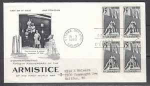 Canada Scott 486 Blk 4 Rose Craft FDC - 1918 Armistice - Picture 1 of 1