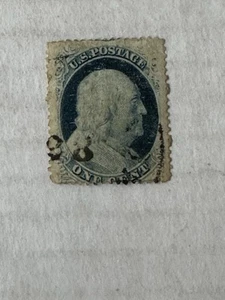 US STAMP BEN FRANKLIN 1c 1857 TYPE-V SC#24 PERF-15 DUEL Used - Picture 1 of 7