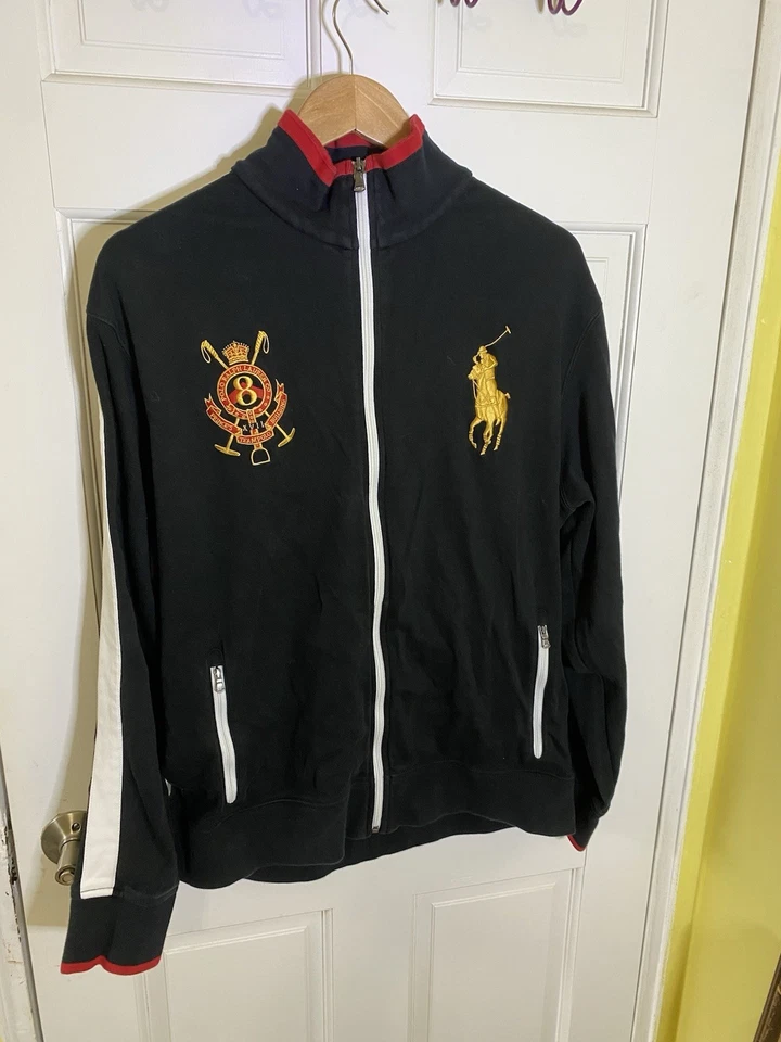Ralph Lauren Polo 毛衣男式大号小马黑色全拉链模拟领 XL/TG 码 — 第 1/4 张图片