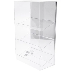 Plymor Acrylic Locking Case Sliding Back 3 Shelf Mirrored 21.75" x 13.25" x 7.5" - Picture 1 of 1