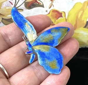 Antique Vintage Beautiful Silver & Guilloche Enamel Butterfly In Flight Brooch - Bild 1 von 14