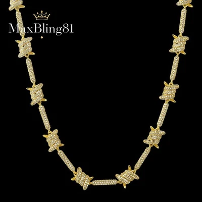 Collar de cadena Hip Hop chapado en oro/plata circonita helada alambre de púas 18" 20" 24" Foto 1 de 4
