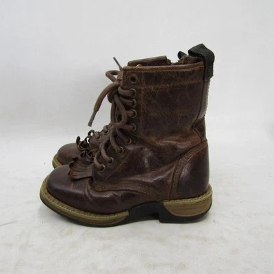 Botas caubói faroeste Dan Post infantil juvenil tamanho 8 D couro marrom com cadarço - Imagem 1 de 4