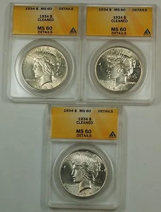 1934 Peace Silver Dollar ANACS MS-60 Details Cleaned - Picture 1 of 2
