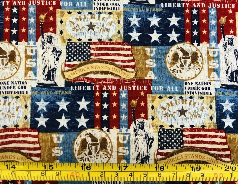 Tina Scrap 9"x21" Statue of Liberty Flag Eagle Star Stripe USA God Cotton Fabric - Image 1 of 1