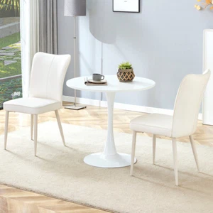 Small Dining Set - 2 Cream Chairs + 32" Round Table, Vertical Line Back - Picture 1 of 21
