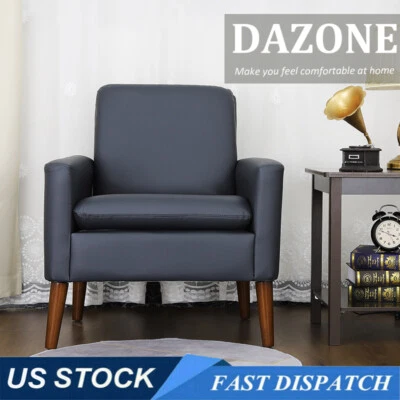 Sillón individual tapizado de cuero PU moderno con detalles para el hogar oficina dormitorio EE. UU. Foto 1 de 4