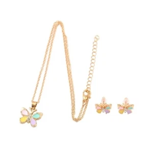 Adorable Butterfly Heart Jewelry Set for Little Girls Handmade Necklace Earrings - Picture 1 of 8