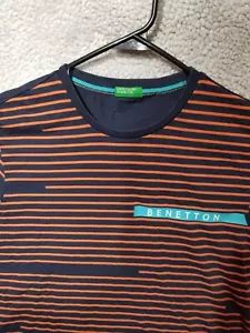 United colors of benetton Striped Short Sleeve T Shirt Blue Orange Sz Medium  - Picture 1 of 14