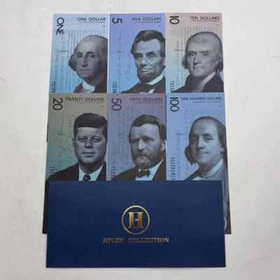 6pcs US 1 5 10 20 50 100 Dollars Polymer Banknotes Set Collectibles in Envelope - Image 1 of 4