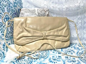 VTG Supple Morris Moskowitz Genuine Leather Evening Purse Bag Tan Beige Leather - Picture 1 of 7