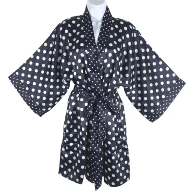 Lingerie Cacique Robe Women's Large Polka Dot Navy Blue White Satin NWT CJ-1369 - Image 1 of 4
