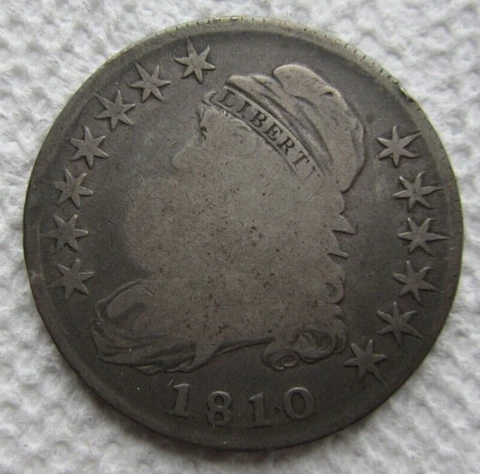 1810 Capped Bust Silver Half Dollar Rare Early Date Fine Detail Light Cleaning Cover