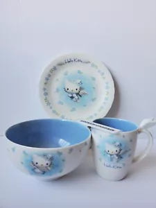 Juego de platos, tazones y tazas vintage de ángel azul Sanrio Hello Kitty raro - Imagen 1 de 18