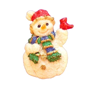 American Greetings PIN Christmas Vintage SNOWMAN CARDINAL Bird 1980s Tac Brooch - Picture 1 of 3