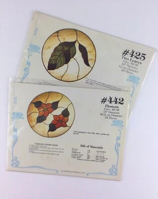2 Stained Glass Patterns Round Flower Leaves SEALED Full Size Looking Glass 1979 - Image 1 of 4