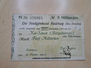Scheck Reichsmark Reichsbanknote 5 Milliarden Inflationsgeld - Bild 1 von 7