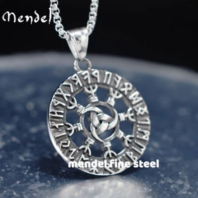 MENDEL Mens Nordic Viking Rune Odin Loki Amulet Pendant Necklace Stainless Steel - Image 1 of 4