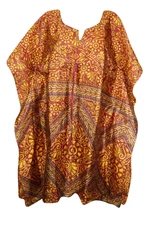 Bohemian Travel Kaftan, Short Kaftan,  Racy Garnet Red Yellow, Beach SML