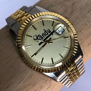Vintage Tandy Mens Two Tone President Homage Date Jubilee Band Quartz Watch