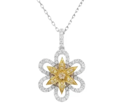 Features Striking Yellow & White Lab-Created Diamonds Beautiful Flower Pendant - Image 1 of 4