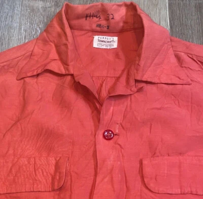 Towncraft Shirt Rayon Acetate Loop Collar Penneys Red Vintage 40s 50s Mens SMALL - Image 1 of 4