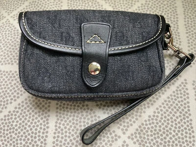 Bolso Muñequera DOONEY & BOURKE Negro Denim Cuero Borde Logo Cartera Pequeña a Presión Foto 1 de 4