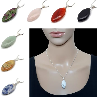 Necklace Natural Gemstone Pendant Crystal Chakra Eye Boho Silver Plated Chain - Image 1 of 4