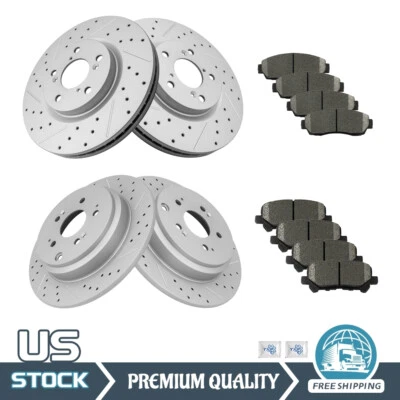 Rotores de freno delanteros traseros perforados pastillas de cerámica aptos para Honda Odyssey 2011-2014 Foto 1 de 4