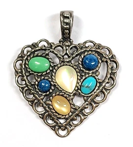 Sterling Silber blau und grün Türkis blau Sodalith MoP Herz Anhänger - Bild 1 von 4