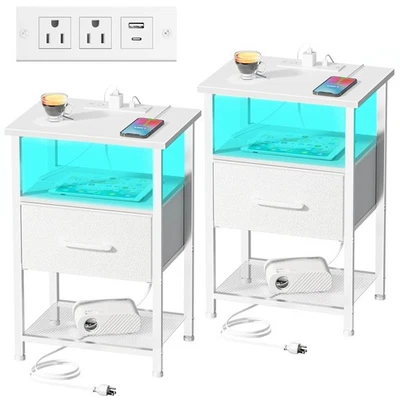 Nightstands Set of 2 with Charging Station and Drawer End Table Bedside Table... - Image 1 of 4