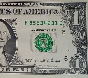 **WEB PRESS NOTE** ((EXPERIMENTAL)) $1 1995 Plate #4/9 Federal Reserve Note - Picture 1 of 3