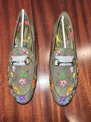 Новый в коробке Gucci Jordaan цветочный Horsebit зеленый мокасины размер 9,5 или 39,5 - Изображение 1 из 4