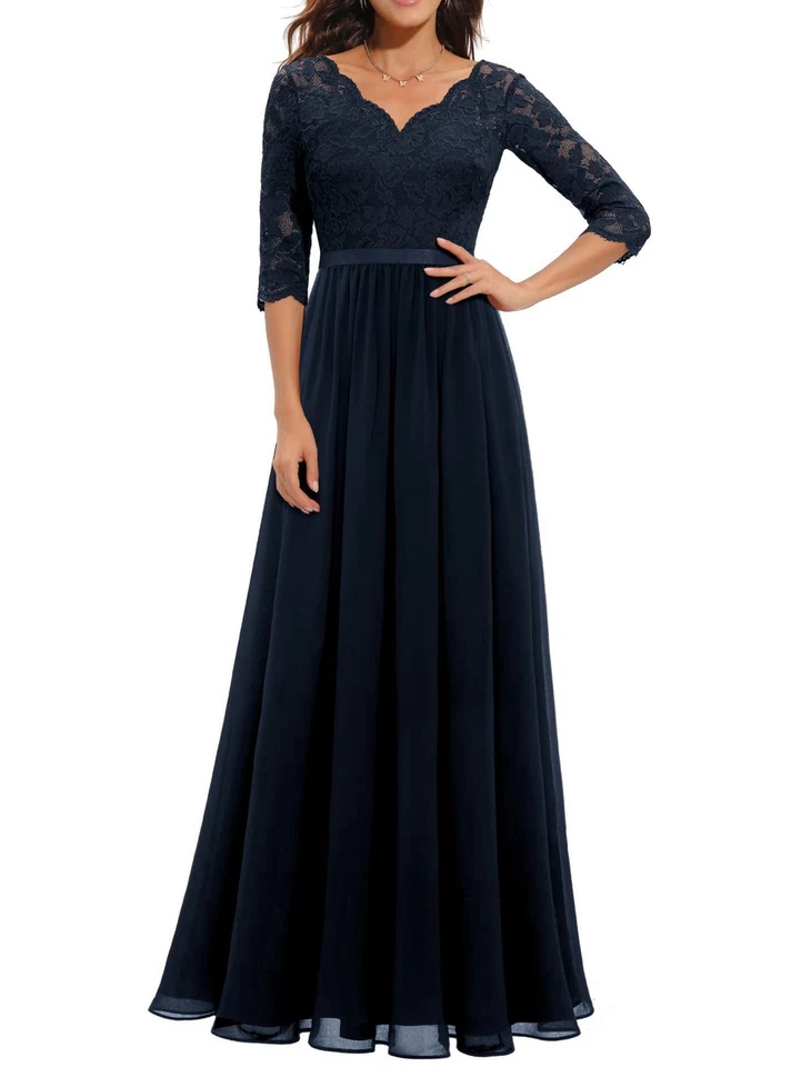 Damen Abendkleid, Brautmutterkleid, 3/4-Ärmel, Hochzeitsgastkleid, Maxi-Abe9880 - Bild 1 von 1