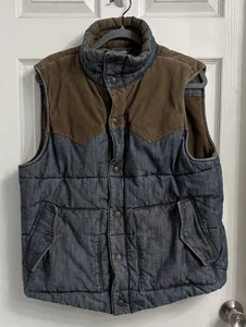 Levi's Reversible Puffer Vest Corduroy Denim Men's XL Western Cowboy Snap Button - Picture 1 of 8