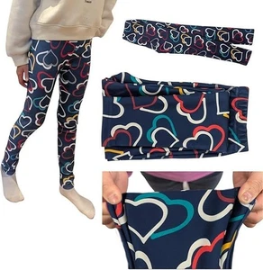 Pantaloni foderati in pile termico da ragazza - leggings invernali per clima UK (cuori) - Foto 1 di 7
