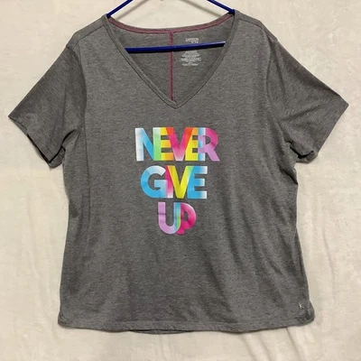 Camiseta Danskin Now Gris Cuello en V Arco Iris Nunca Te Renuncias Mujeres Talla 2X Suelta 18-20W Foto 1 de 4