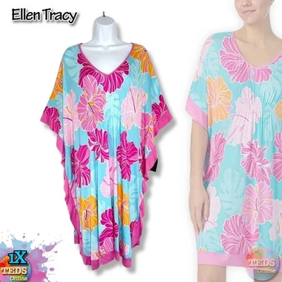 Новый с Ярлыками Ellen Tracy женщин 1 X короткие рукава v-образным вырезом кафтан N30016 X в тропический - Изображение 1 из 4