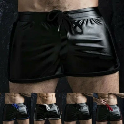 PANTALONES CORTOS DE CUERO REAL OVEJA SUAVE PARA HOMBRES ROPA DE CLUB GIMNASIO DEPORTES CORTOS BOXEADOR GAY FETICHE- Foto 1 de 4