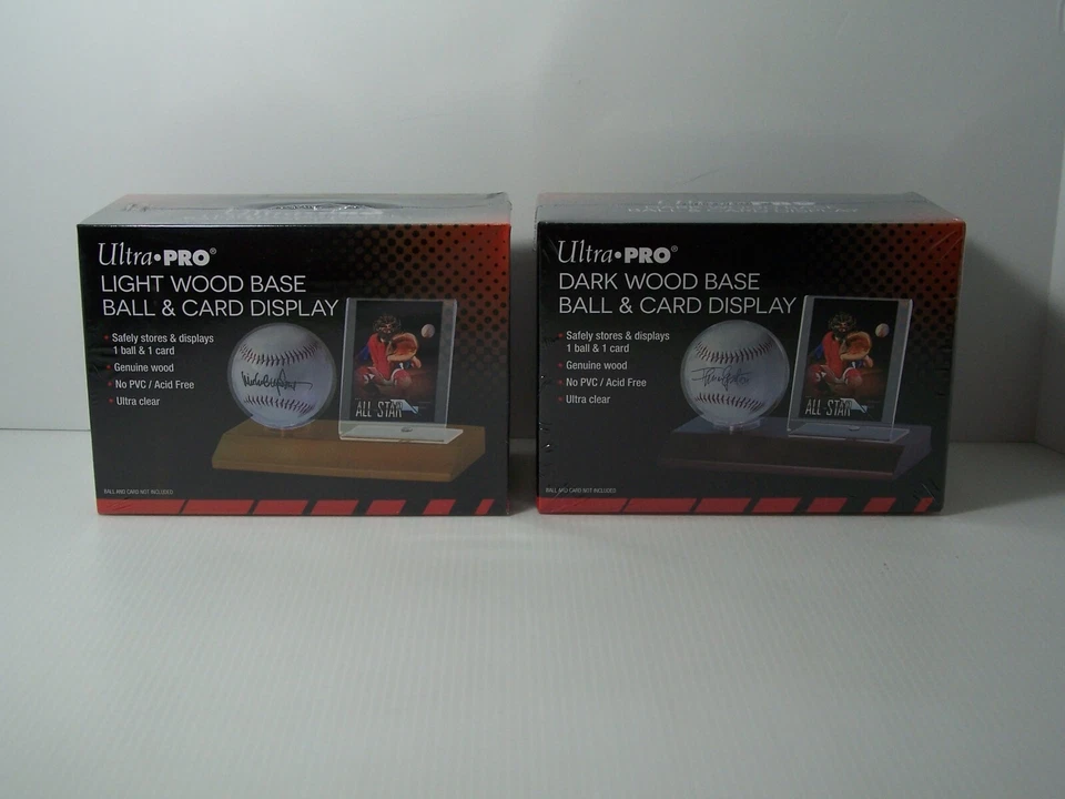 Ultra Pro Light or Dark Wood Base Ball and Card Holder  Holds 1 Card and 1 Ball - Image 1 of 1
