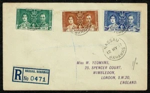 SE59 BAHAMAS 1937 Registered cover Royal wedding attached - Picture 1 of 2