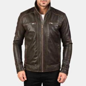 Michael The Vampire Distressed Brown Real Leather Jacket Biker Bomber Jacket - Picture 1 of 5
