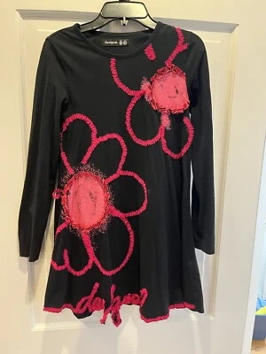DESIGUAL FLORAL PINK ART LOGO BLACK GIRLS DRESS, SIZE 11-12 - Image 1 of 2